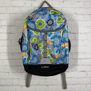 LL Bean Explorer Large Backpack Hawaiian Floral Blue Tropical School Book Bag